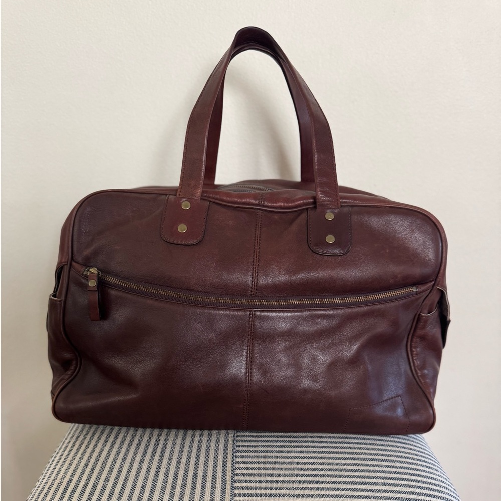 Banana Republic Classic Leather Travel Duffle Weekender Tote Bag Rich Dark Brown